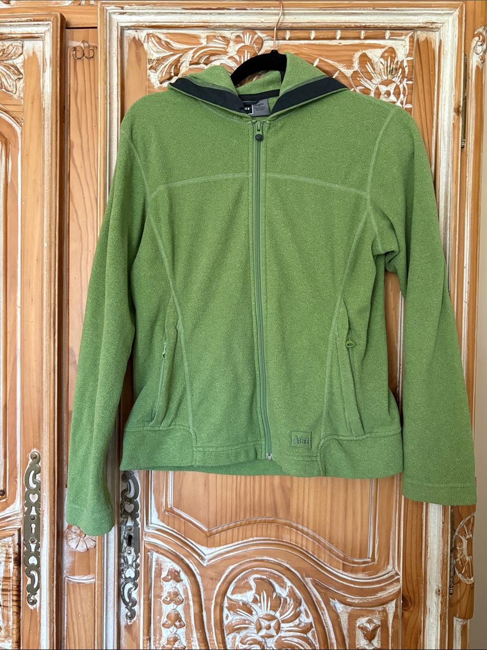 Vintage REI Green Full-Zip Hooded Fleece Jacket small